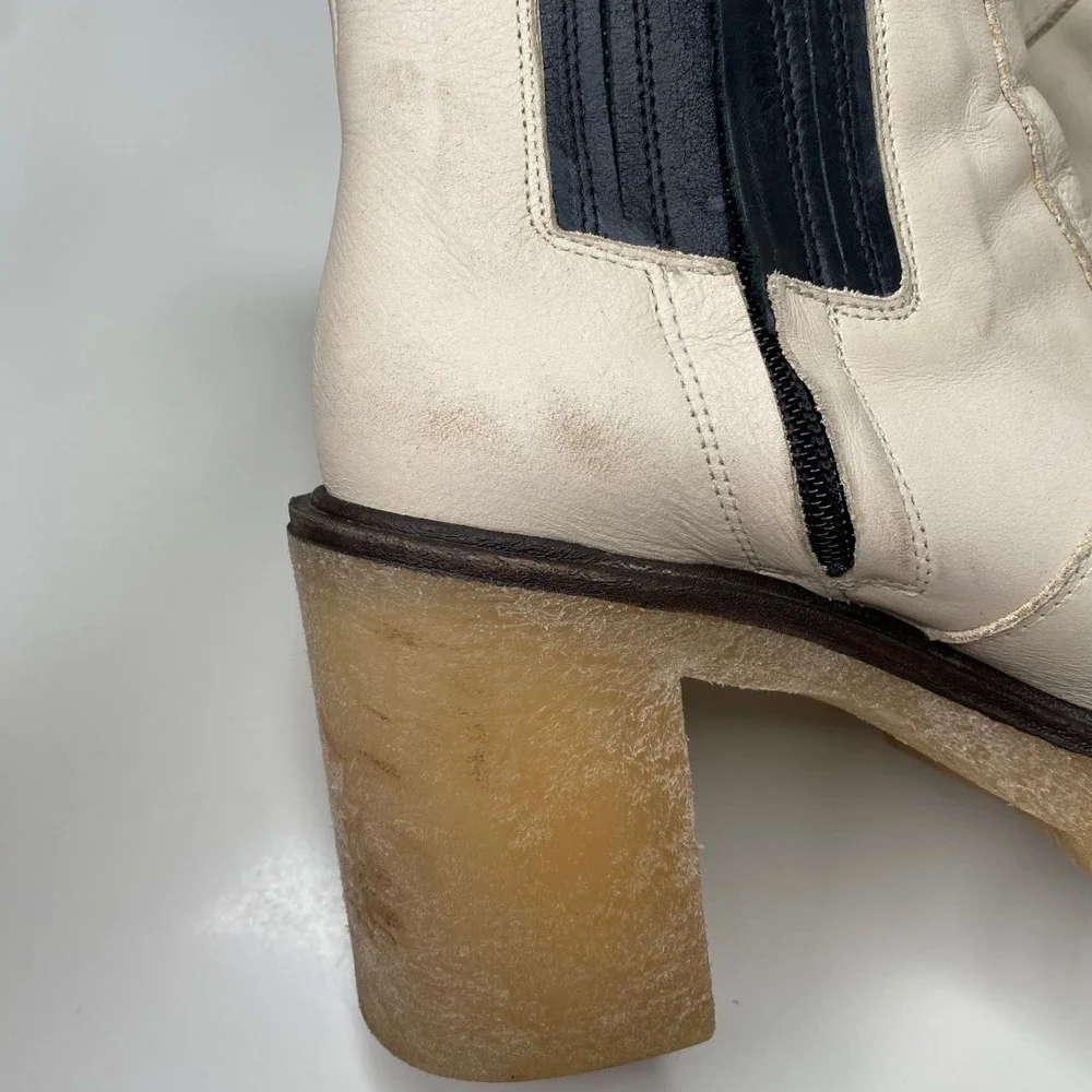 Free People James Chelsea Ankle Boots Cream Leather Platform Size 37 EU/6-6.5 US